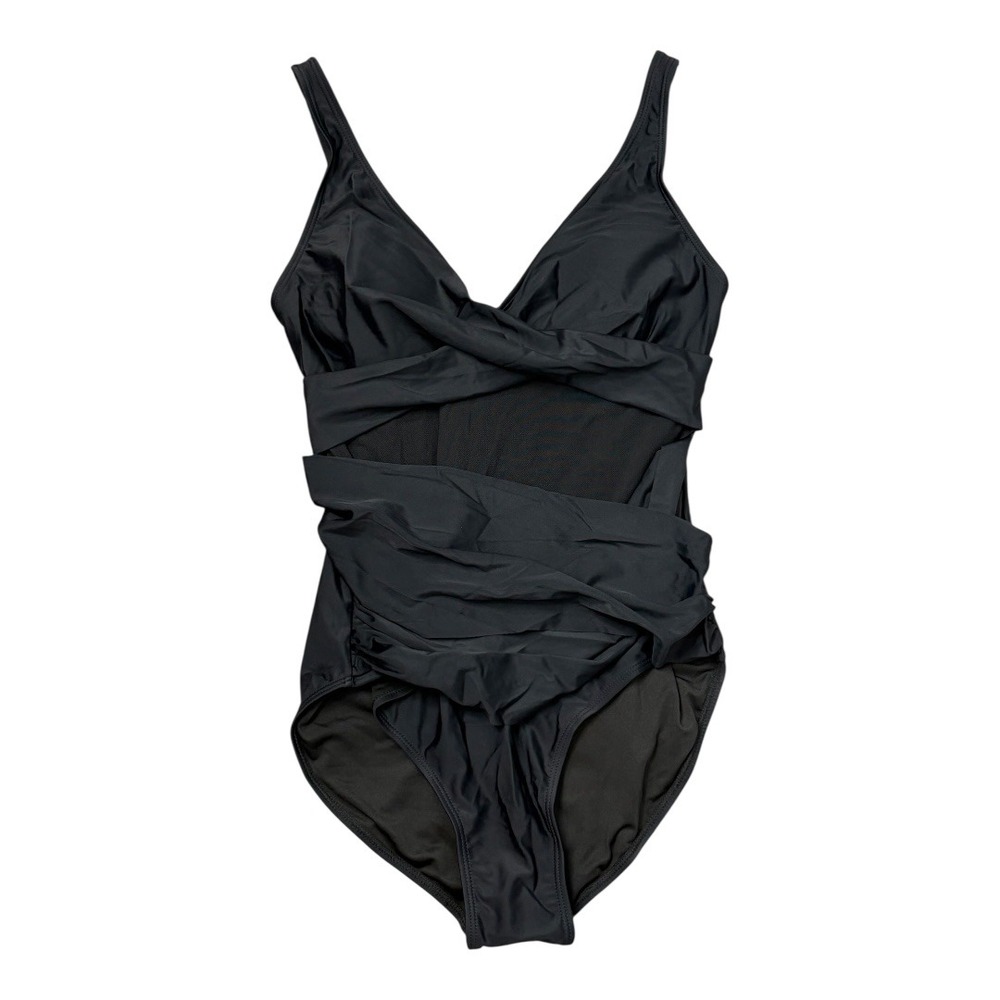 Aidonger Black One‎ Piece Swimsuit Wrap Front Adjustable Straps Size Medium NWT